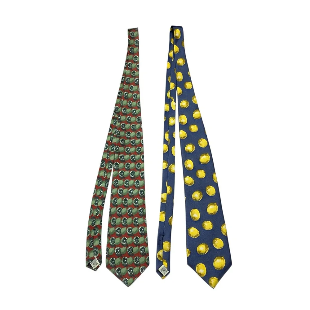 Gap Silk Necktie Set of 2 Ties‎ Mens OS Fruit Lemon Lime Citrus Novelty